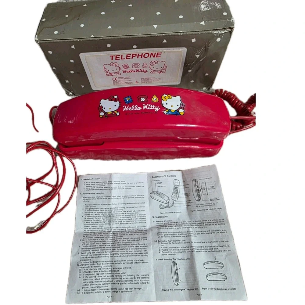 Vintage Hello Kitty Retro Phone 1994 Sanrio Red Telephone